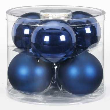12x donkerblauwe glazen kerstballen 10 cm glans en mat