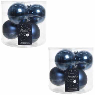12x donkerblauwe glazen kerstballen 8 cm glans en mat