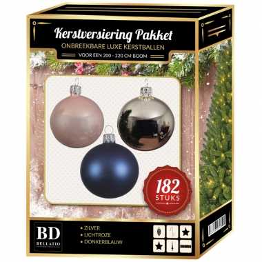 182 st kerstballen mix zilver-roze-donkerblauw voor 210 cm boom