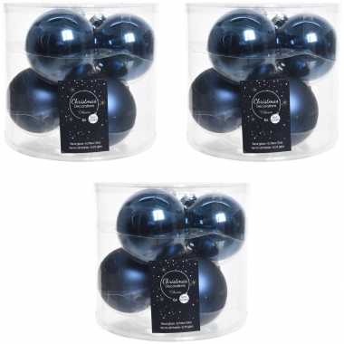 18x donkerblauwe glazen kerstballen 8 cm glans en mat