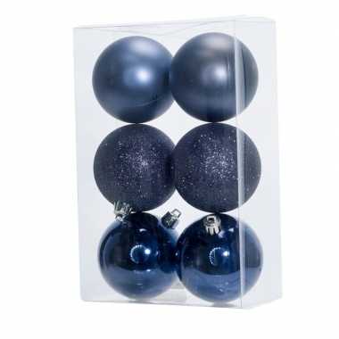 18x donkerblauwe kerstballen 8 cm kunststof mat/glans