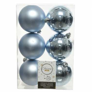 18x lichtblauwe kerstballen 8 cm kunststof mat/glans