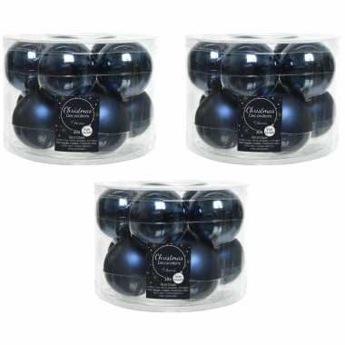 30x donkerblauwe glazen kerstballen 6 cm glans en mat