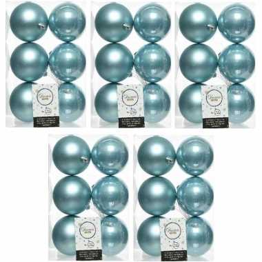 30x ijsblauwe kerstballen 8 cm kunststof mat/glans