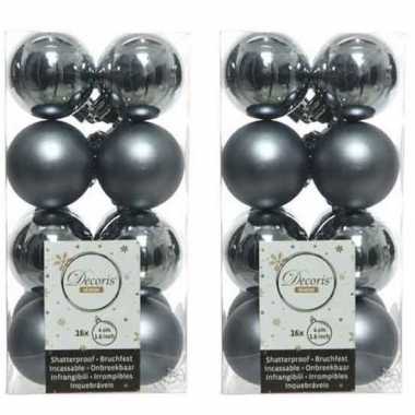 32x grijsblauwe kerstballen 4 cm kunststof mat/glans