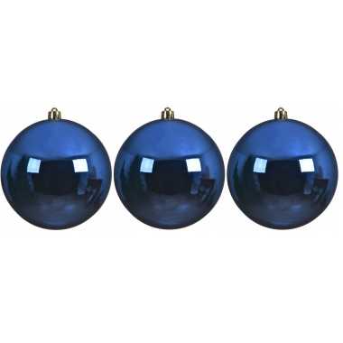 3x grote kobalt blauwe kerstballen van 14 cm glans van kunststof