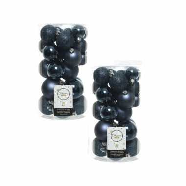 60x donkerblauwe kerstballen 4 - 5 - 6 cm kunststof