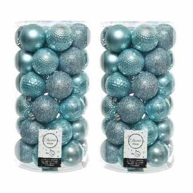 74x ijsblauwe kerstballen 6 cm kunststof mix
