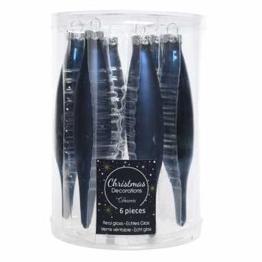 Blauwe kerstballen pegels glas 15 cm