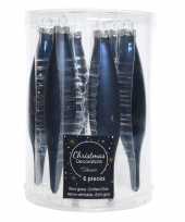 12x blauwe kerstballen pegels glas 15 cm