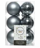 12x grijsblauwe kerstballen 6 cm kunststof mat glans