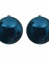 2x grote donkerblauwe kerstballen van 20 cm glans van kunststof 10168636