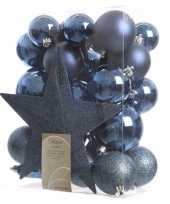 33x donkerblauwe kerstballen met ster piek 5 6 8 cm kunststof mi