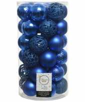 37x kobalt blauwe kerstballen 6 cm kunststof mix
