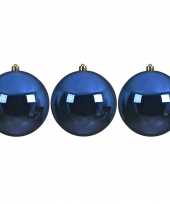 3x grote kobalt blauwe kerstballen van 14 cm glans van kunststof