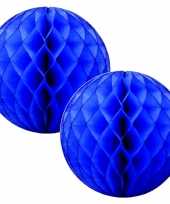 4x papieren kerstballen donkerblauw 10 cm kerstversiering