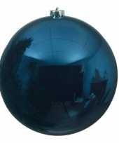 5x grote donkerblauwe kerstballen van 14 cm glans van kunststof