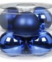 6x blauwe glazen kerstballen 10 cm glans en mat