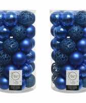 74x kobalt blauwe kerstballen 6 cm kunststof mix