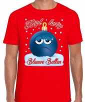 Fout kerst-shirt blauwe ballen rood voor heren