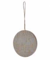 Kerstboom decoratie bal hanger hout blauw 8 cm